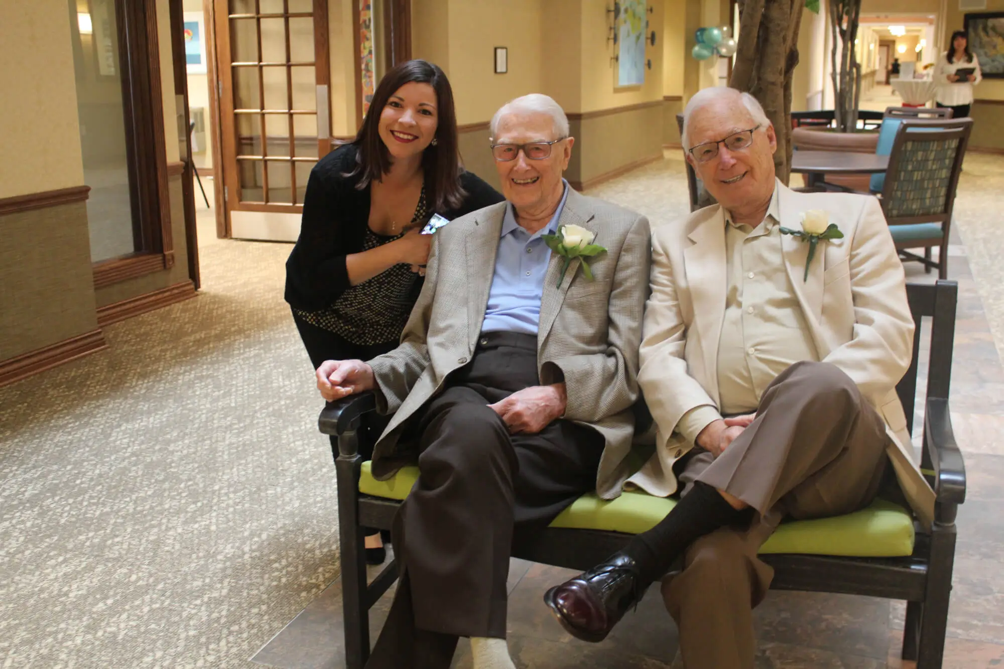 RLC team member with RLC residents on Main Street